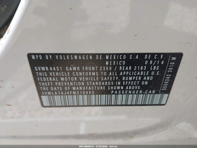 Aukcja sprzedaży 2015 Volkswagen Jetta 2.0l Tdi Sel, vin: 3VWLA7AJ4FM210453, numer aukcji: 45688419