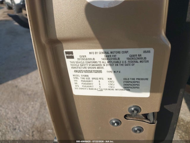 2005 Isuzu Ascender S მანქანა იყიდება აუქციონზე, vin: 4NUES16S956702695, აუქციონის ნომერი: 45688425