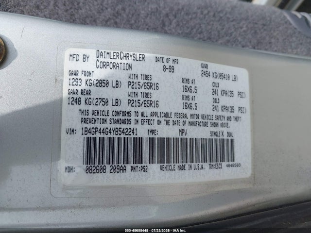 Продаж на аукціоні авто 2000 Dodge Caravan, vin: 1B4GP44G4YB542241, номер лоту: 45688445