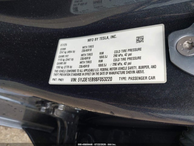 Продажа на аукционе авто 2025 Tesla Model 3 Long Range All-wheel Drive, vin: 5YJ3E1EB9SF053220, номер лота: 45688446