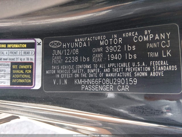 Aukcja sprzedaży 2008 Hyundai Tiburon Gt/gt Limited/se, vin: KMHHN66F08U290159, numer aukcji: 45688451