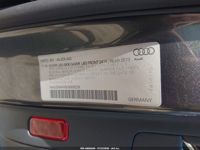 45688458 :رقم المزاد ، WAUDNAF49LN006239 vin ، 2020 Audi A4 Premium 45 Tfsi Quattro S Tronic مزاد بيع