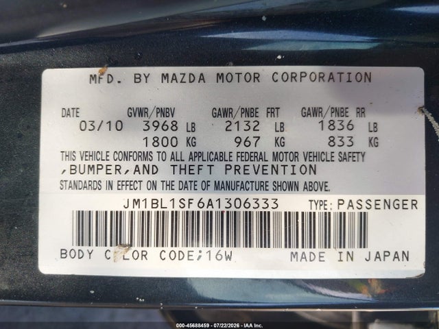 2010 Mazda Mazda3 I Sport მანქანა იყიდება აუქციონზე, vin: JM1BL1SF6A1306333, აუქციონის ნომერი: 45688459