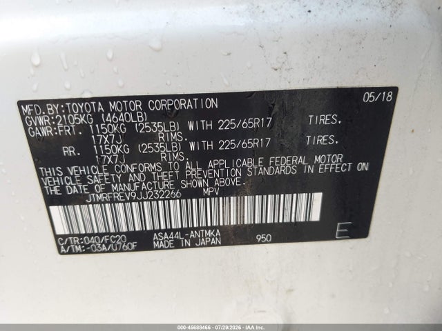 45688466 :رقم المزاد ، JTMRFREV9JJ232266 vin ، 2018 Toyota Rav4 Xle مزاد بيع