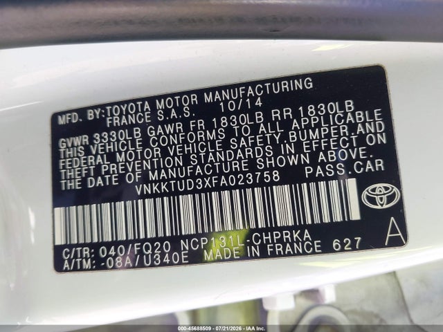 VNKKTUD3XFA023758 Toyota YARIS L