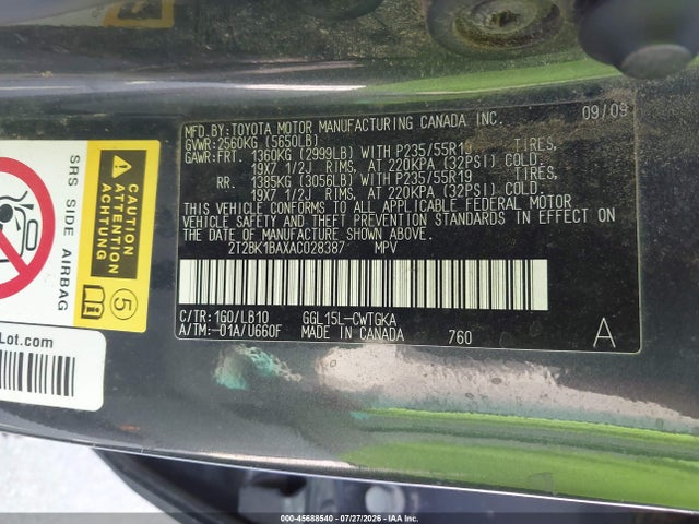 Aukcja sprzedaży 2010 Lexus Rx 350, vin: 2T2BK1BAXAC028387, numer aukcji: 45688540
