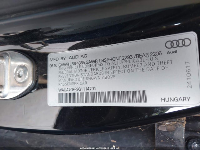 Aukcja sprzedaży 2016 Audi A3 1.8t Premium, vin: WAUA7GFF9G1114701, numer aukcji: 45688541
