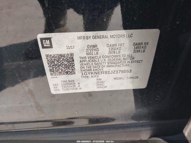 45688551 :رقم المزاد ، 1GYKNERS1JZ175053 vin ، 2018 Cadillac Xt5 Premium Luxury مزاد بيع