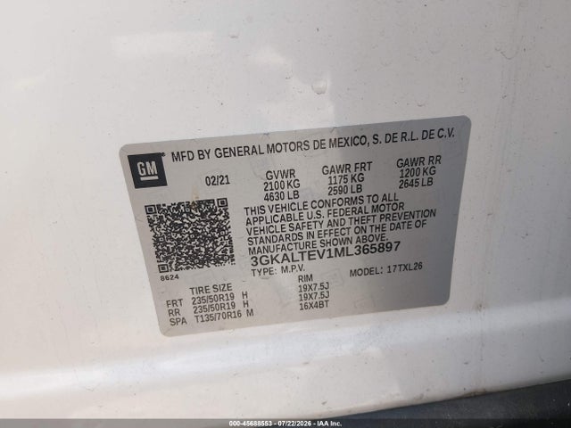 2021 Gmc Terrain Awd Sle მანქანა იყიდება აუქციონზე, vin: 3GKALTEV1ML365897, აუქციონის ნომერი: 45688553
