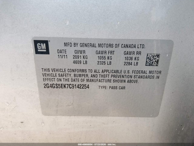 Aukcja sprzedaży 2012 Buick Regal Premium 1, vin: 2G4GS5EK7C9142254, numer aukcji: 45688554