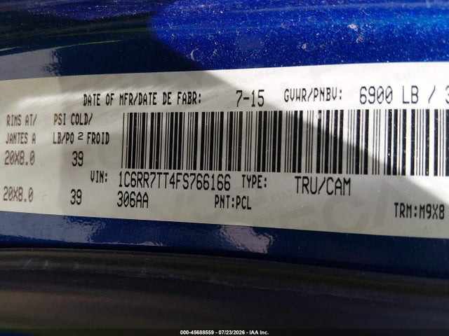 2015 Ram 1500 Slt მანქანა იყიდება აუქციონზე, vin: 1C6RR7TT4FS766166, აუქციონის ნომერი: 45688559