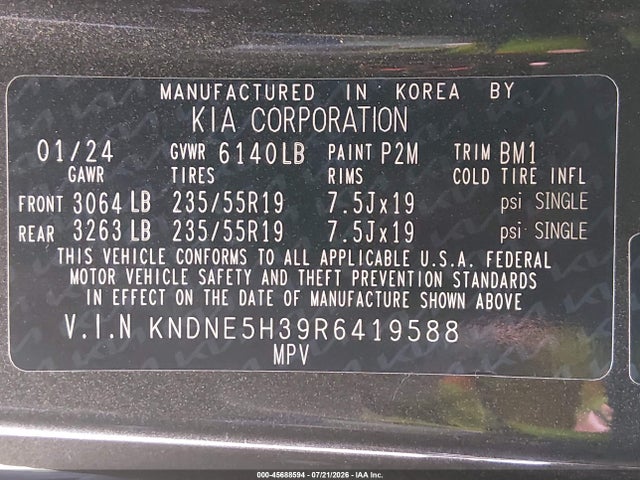 KNDNE5H39R6419588 KIA Carnival Mpv Sx Prestige