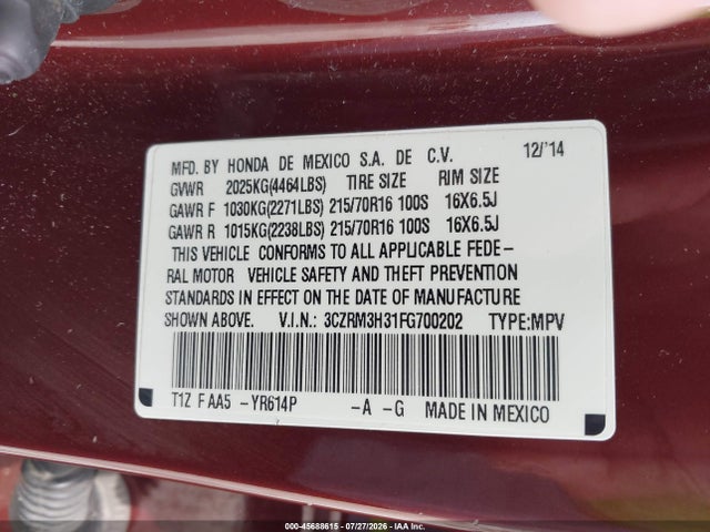 3CZRM3H31FG700202 Honda CR-V LX
