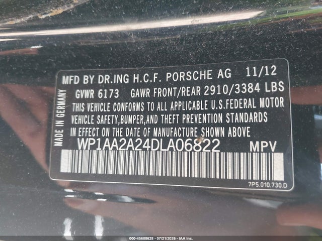 45688628 :رقم المزاد ، WP1AA2A24DLA06822 vin ، 2013 Porsche Cayenne مزاد بيع