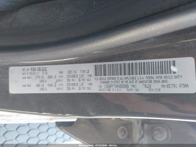 2019 Ram 1500 Big Horn/lone Star  4x4 5'7 Box მანქანა იყიდება აუქციონზე, vin: 1C6SRFFT3KN555959, აუქციონის ნომერი: 45688642
