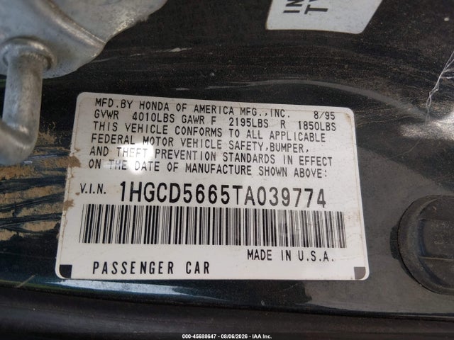 Aukcja sprzedaży 1996 Honda Accord Ex, vin: 1HGCD5665TA039774, numer aukcji: 45688647