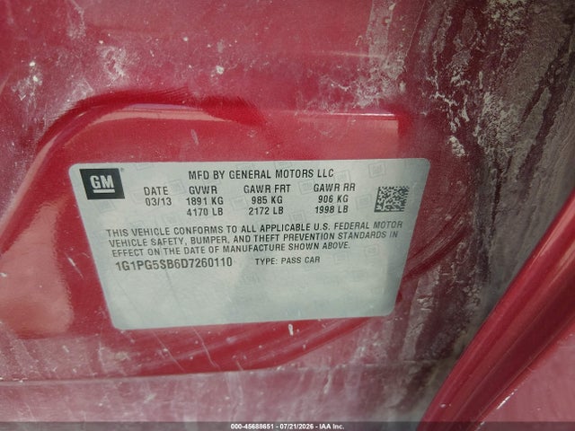 Продажа на аукционе авто 2013 Chevrolet Cruze Ltz, vin: 1G1PG5SB6D7260110, номер лота: 45688651
