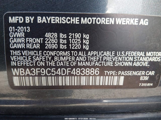 Aukcja sprzedaży 2013 Bmw Activehybrid 3, vin: WBA3F9C54DF483886, numer aukcji: 45688672