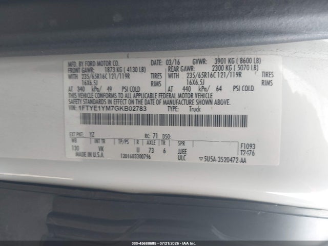 Ford Transit-150 2016 1FTYE1YM7GKB02783 Image 9