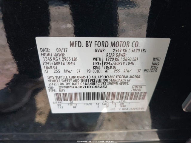 Ford EDGE SEL 2017 2FMPK4J87HBC58252 Image 9