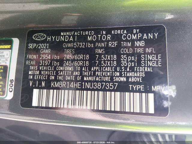 Продаж на аукціоні авто 2022 Hyundai Palisade Se, vin: KM8R14HE1NU387357, номер лоту: 45688720