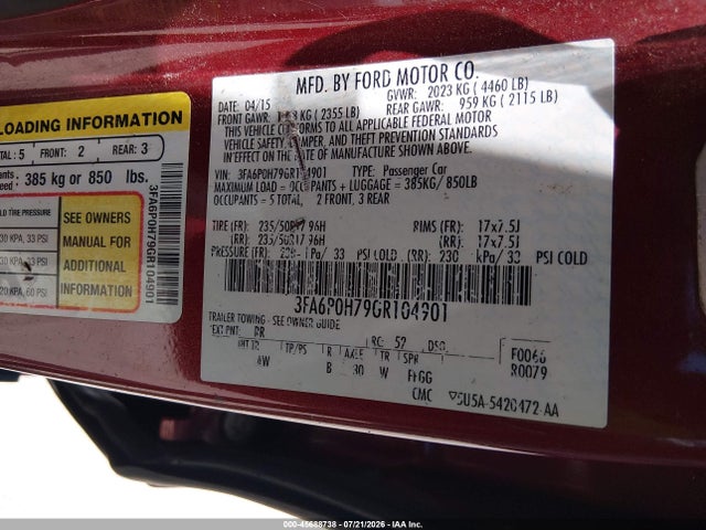 3FA6P0H79GR104901 Ford FUSION SE