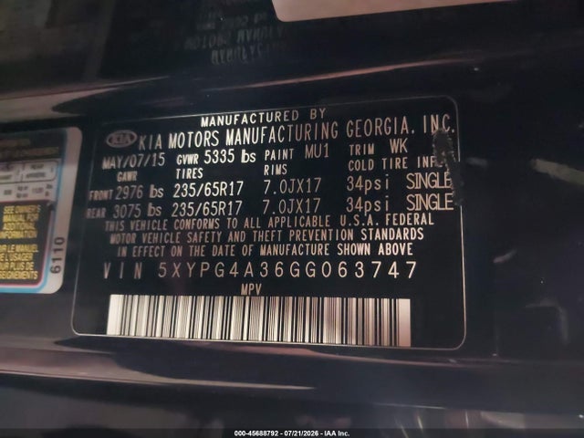 KIA Sorento 2.4l Lx 2016 5XYPG4A36GG063747 Image 9