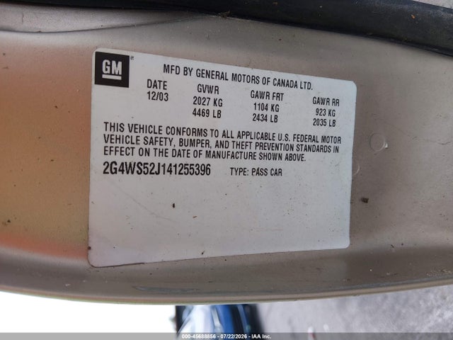 45688856 :رقم المزاد ، 2G4WS52J141255396 vin ، 2004 Buick Century مزاد بيع