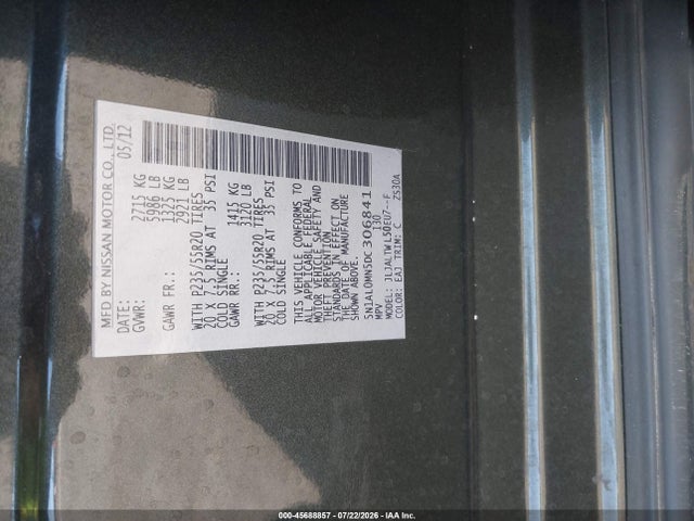 Aukcja sprzedaży 2013 Infiniti Jx35, vin: 5N1AL0MN5DC306841, numer aukcji: 45688857