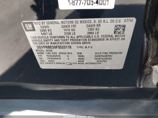 3GYFNBE39FS523118 Cadillac Srx Luxury Collection