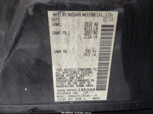 Nissan Altima 2.5 S 2015 1N4AL3APXFC186040 Image 9