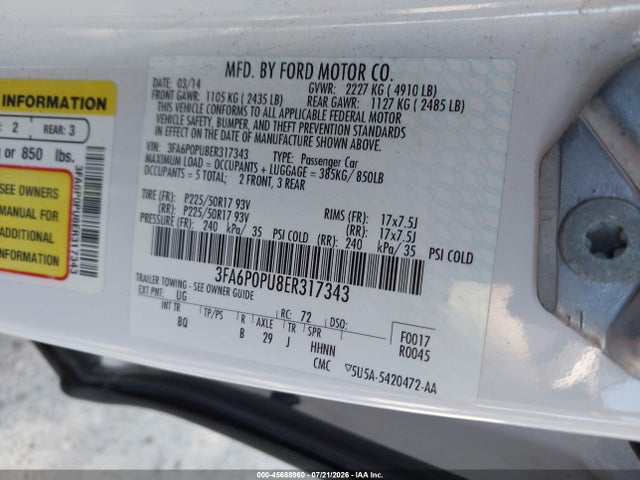 3FA6P0PU8ER317343 Ford Fusion Energi Se Luxury