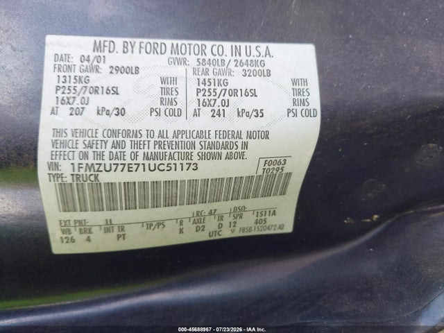 Продажа на аукционе авто 2001 Ford Explorer Sport Trac, vin: 1FMZU77E71UC51173, номер лота: 45688967