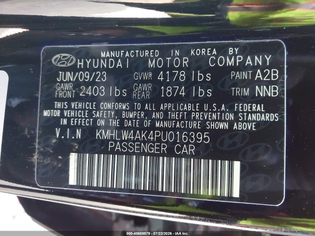 KMHLW4AK4PU016395 Hyundai ELANTRA N