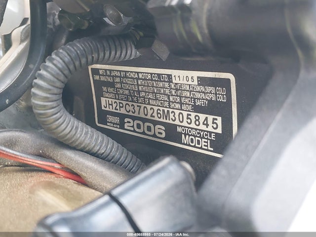 45688985 :رقم المزاد ، JH2PC37026M305845 vin ، 2006 Honda Cbr600 Rr مزاد بيع
