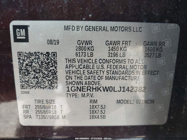Продажа на аукционе авто 2020 Chevrolet Traverse Fwd Lt Leather, vin: 1GNERHKW0LJ142382, номер лота: 45689003