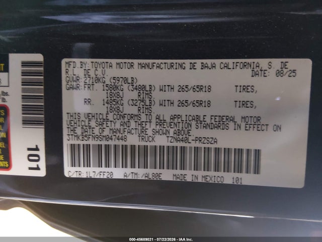 3TMKB5FN9SM047448 Toyota Tacoma Sr5