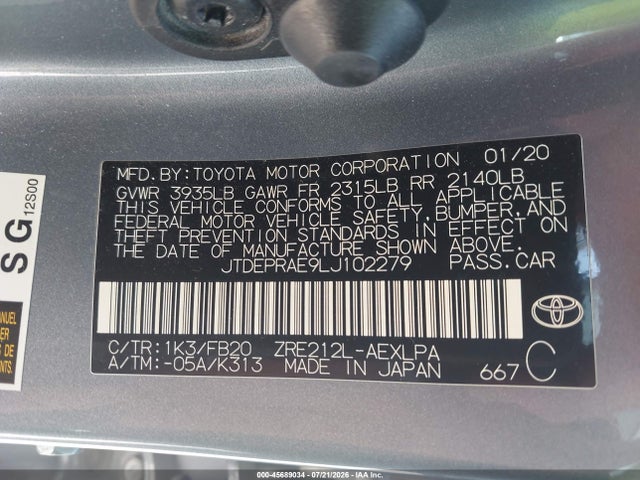 Toyota COROLLA LE 2020 JTDEPRAE9LJ102279 Image 9