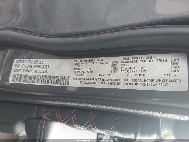 Aukcja sprzedaży 2022 Jeep Grand Cherokee Summit Reserve 4x4, vin: 1C4RJHET9N8510359, numer aukcji: 45689035