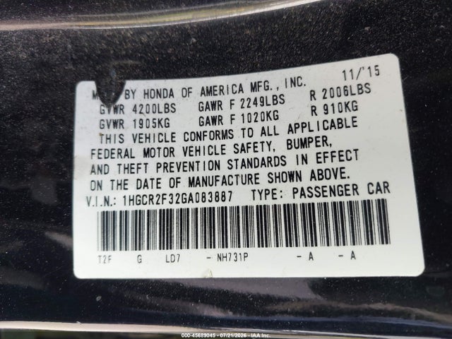 1HGCR2F32GA083887 Honda ACCORD LX