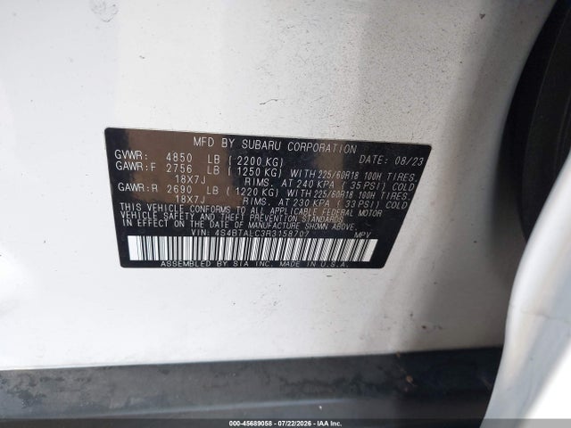 Aukcja sprzedaży 2024 Subaru Outback Onyx Edition, vin: 4S4BTALC3R3158707, numer aukcji: 45689058