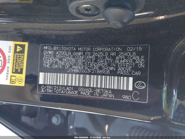 Lexus ES 350 2015 JTHBK1GG3F2188908 Image 9