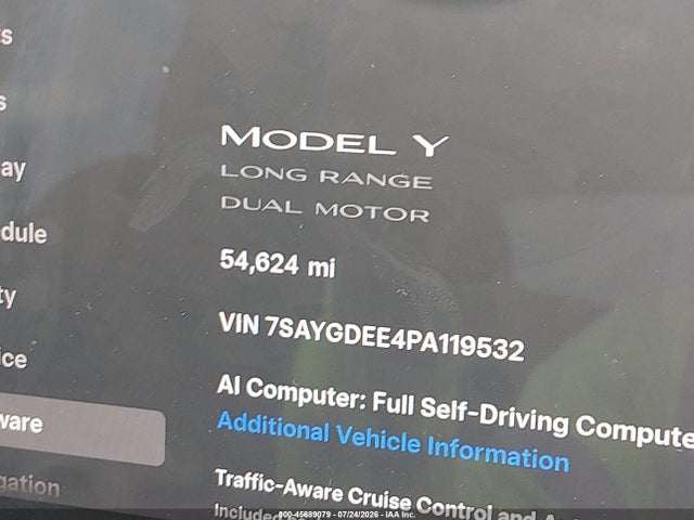 2023 Tesla Model Y Awd/long Range Dual Motor All-wheel Drive მანქანა იყიდება აუქციონზე, vin: 7SAYGDEE4PA119532, აუქციონის ნომერი: 45689079
