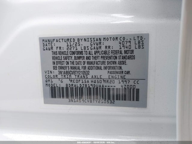 Nissan SENTRA SV 2026 3N1AB9CV8TY210532 Image 9