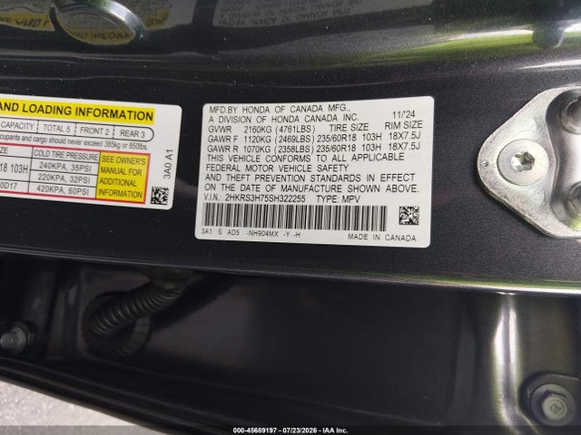 Aukcja sprzedaży 2025 Honda Cr-v Ex-l 2wd, vin: 2HKRS3H75SH322255, numer aukcji: 45689197