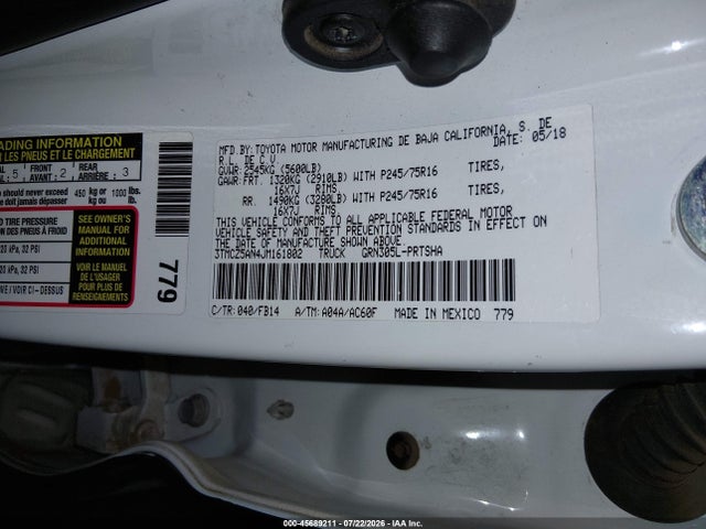 3TMCZ5AN4JM161802 Toyota Tacoma Sr V6