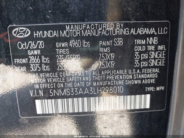 Hyundai Santa Fe Sel 2.0t 2020 5NMS33AA3LH298010 Image 9