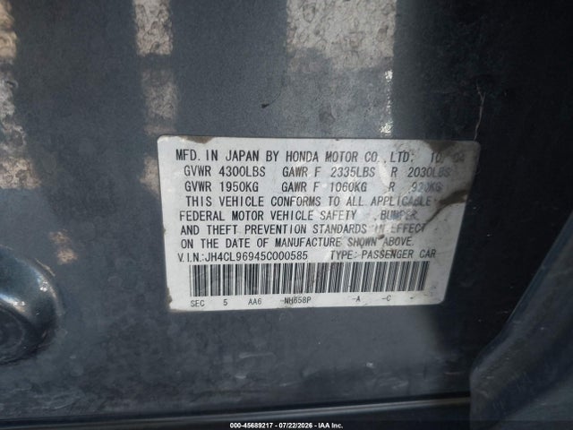 45689217 :رقم المزاد ، JH4CL96945C000585 vin ، 2005 Acura Tsx مزاد بيع