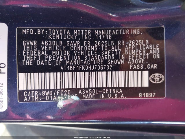 Toyota CAMRY LE 2017 4T1BF1FK0HU706732 Image 9