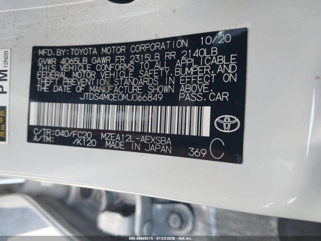 JTDS4MCE0MJ066849 Toyota COROLLA SE